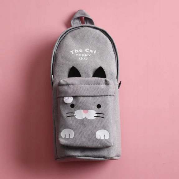 Szary piórnik szkolny saszetka Kot – Motyw Pusheen SZ007
