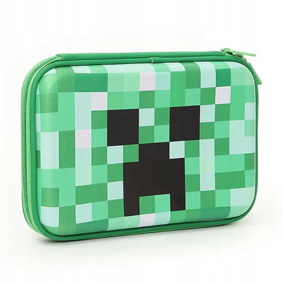 Piórnik szkolny usztywniany organizer zielony – Motyw Minecraft Creeper SZ010