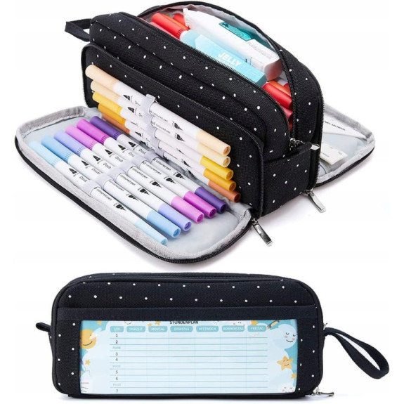 Czarny Wielofunkcyjny Piórnik Szkolny Saszetka