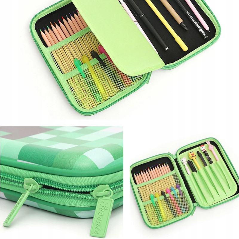 Piórnik szkolny usztywniany organizer zielony – Motyw Minecraft Creeper SZ010