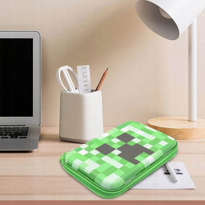Piórnik szkolny usztywniany organizer zielony – Motyw Minecraft Creeper SZ010