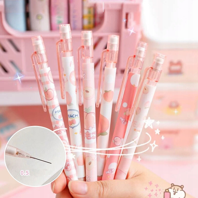 Zestaw 4 ołówki automatyczne z gumką + wkłady Brzoskwinia do szkoły SZ018