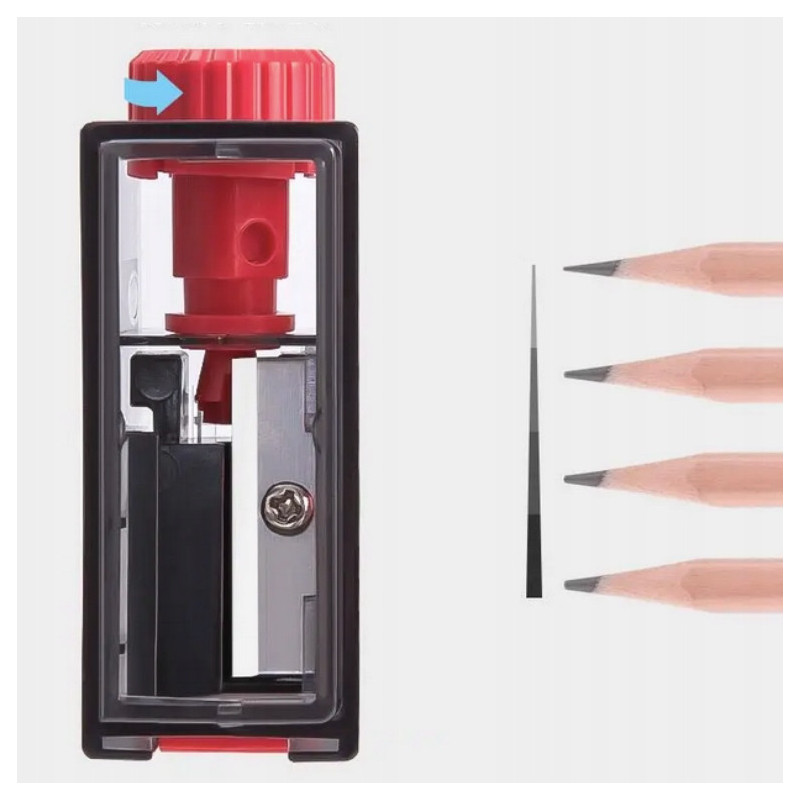 Temperówka ostrzałka do szkoły i biura z pojemnikiem i regulacją grubości ostrzenia czerwona