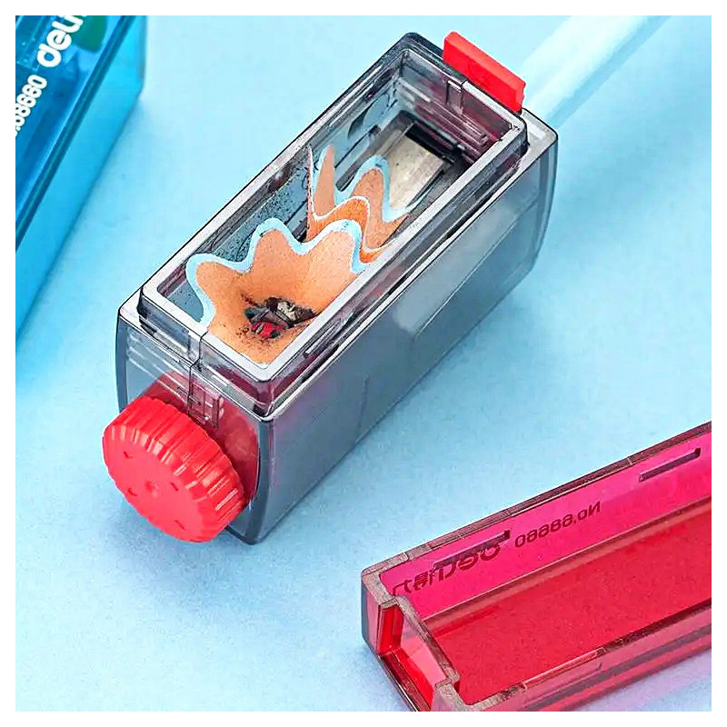 Temperówka ostrzałka do szkoły i biura z pojemnikiem i regulacją grubości ostrzenia czerwona