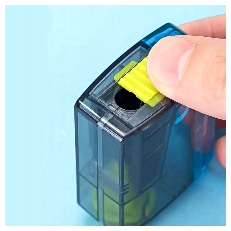 Temperówka ostrzałka do szkoły i biura z pojemnikiem i regulacją grubości ostrzenia niebieska