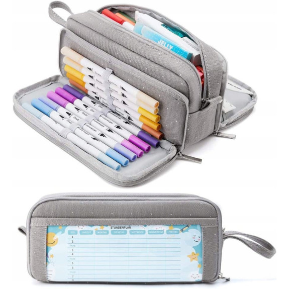 Szary Wielofunkcyjny Piórnik Szkolny Saszetka