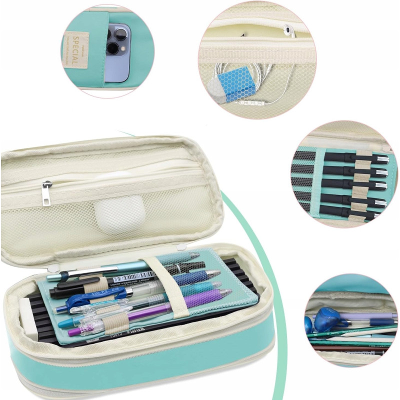 Turkusowy Piórnik Organizer Szkolny Saszetka (C004)
