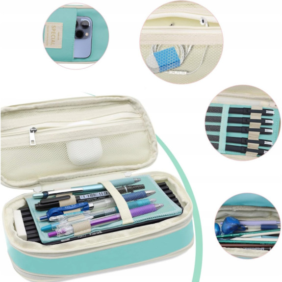 Turkusowy Piórnik Organizer Szkolny Saszetka (C004)