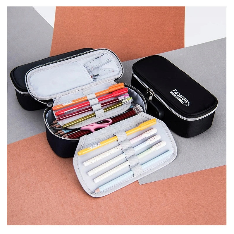 Bardzo Pojemny Piórnik Szkolny z Blokadą Antykradzieżową TSA Czarny (C043)