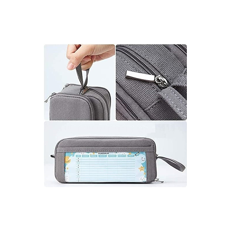 Szary Wielofunkcyjny Piórnik Szkolny Saszetka