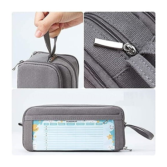 Szary Wielofunkcyjny Piórnik Szkolny Saszetka