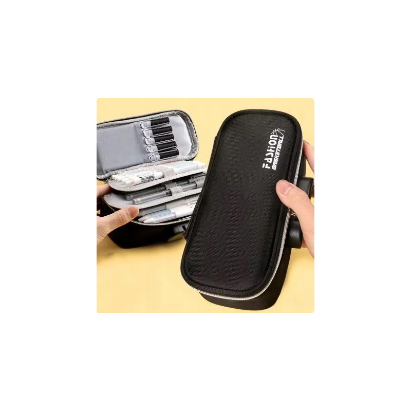 Bardzo Pojemny Piórnik Szkolny z Blokadą Antykradzieżową TSA Czarny (C043)