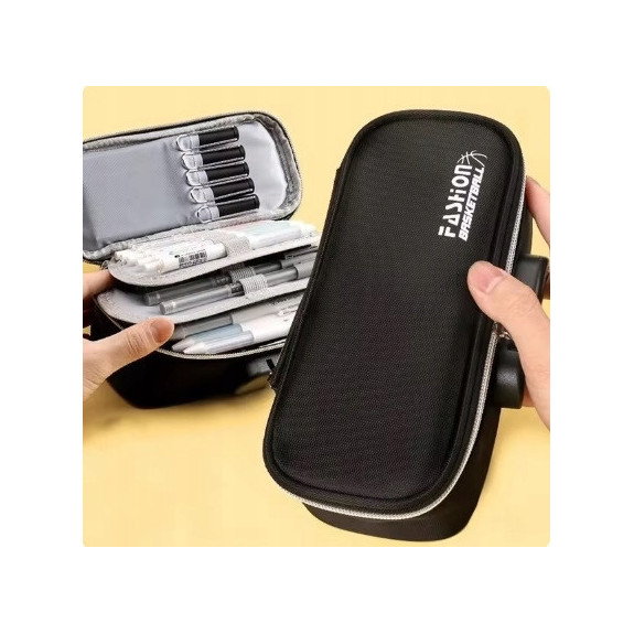 Bardzo Pojemny Piórnik Szkolny z Blokadą Antykradzieżową TSA Czarny (C043)