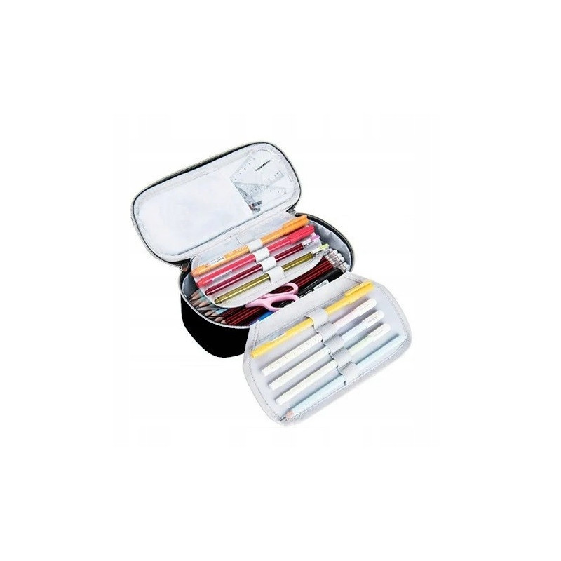 Bardzo Pojemny Piórnik Szkolny z Blokadą Antykradzieżową TSA Czarny (C043)