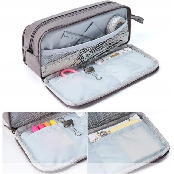 Szary Wielofunkcyjny Piórnik Szkolny Saszetka