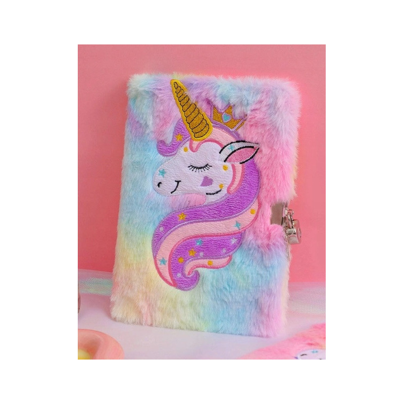 Zeszyt pluszowy szkolny notatnik zamykany na kłódkę w linię A5 Jednorożec Model 1 (C045)