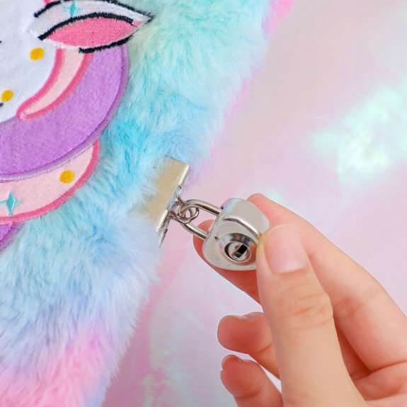 Zeszyt pluszowy szkolny notatnik zamykany na kłódkę w linię A5 Jednorożec Model 1 (C045)