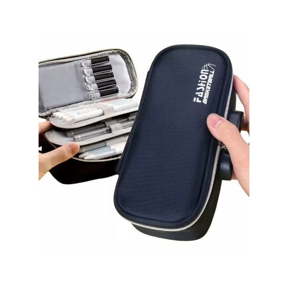 Bardzo Pojemny Piórnik Szkolny z Blokadą Antykradzieżową TSA Granatowy (C043)