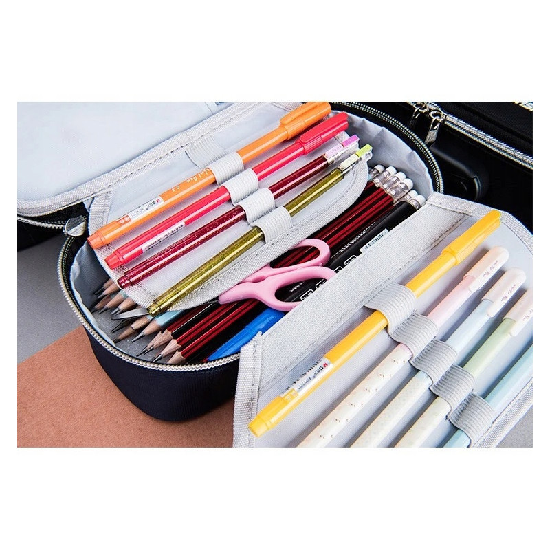 Bardzo Pojemny Piórnik Szkolny z Blokadą Antykradzieżową TSA Granatowy (C043)