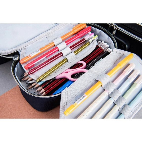 Bardzo Pojemny Piórnik Szkolny z Blokadą Antykradzieżową TSA Granatowy (C043)