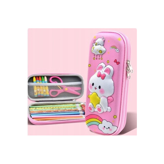 Dwukomorowy Pojemny Piórnik - Saszetka KRÓLICZEK (C044)