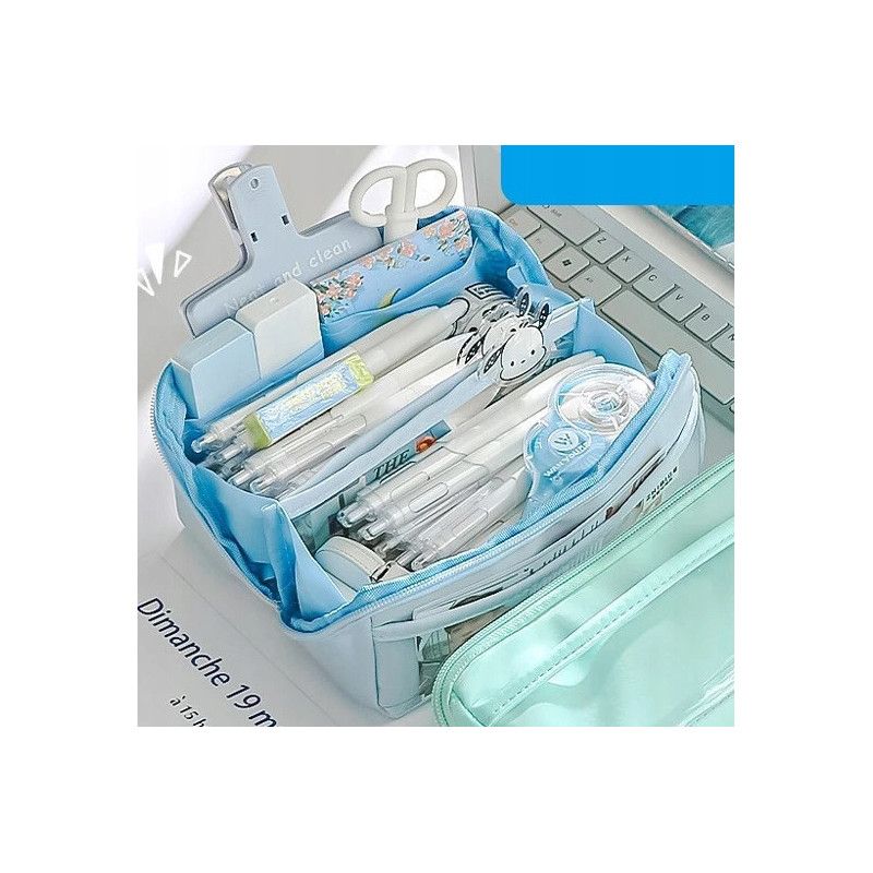 Bardzo solidny i pojemny piórnik / organizer Niebieski 3 Kieszenie (C037)