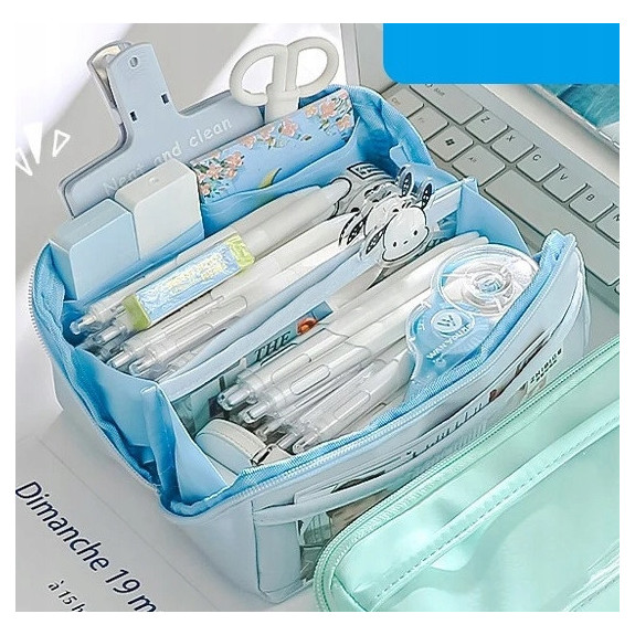 Bardzo solidny i pojemny piórnik / organizer Niebieski 3 Kieszenie (C037)