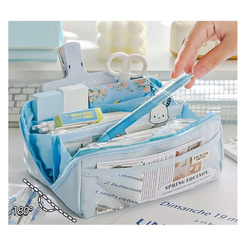 Bardzo solidny i pojemny piórnik / organizer Niebieski 3 Kieszenie (C037)