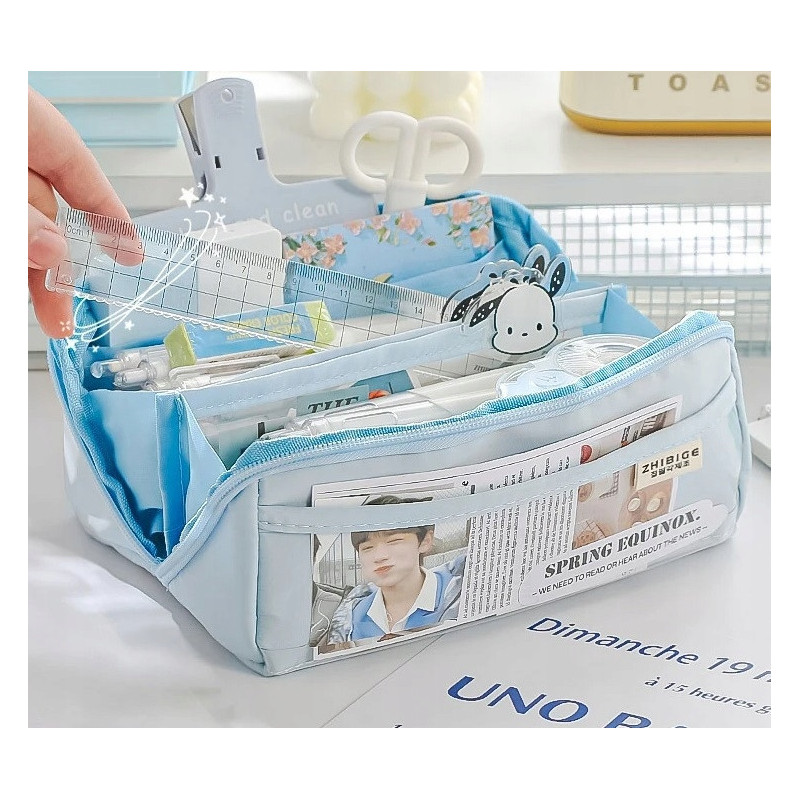 Bardzo solidny i pojemny piórnik / organizer Niebieski 3 Kieszenie (C037)