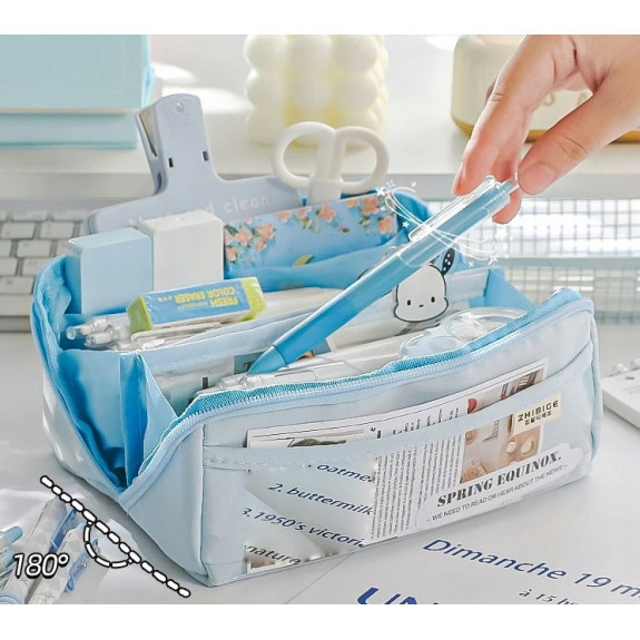 Bardzo solidny i pojemny piórnik / organizer Różowy 3 Kieszenie (C037)