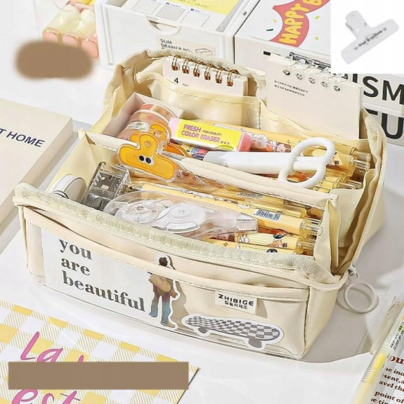 Bardzo solidny i pojemny piórnik / organizer Ecru 3 Kieszenie (C037) 2