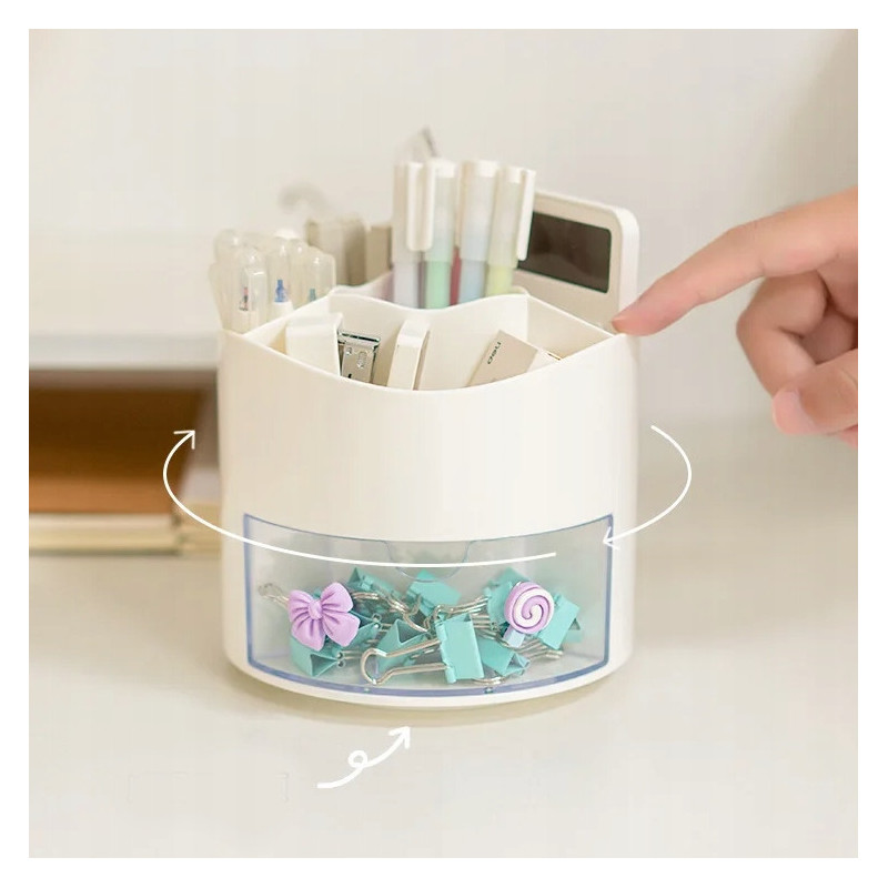 Organizer obrotowy na biurko z naklejkami DIY – różowy łososiowy