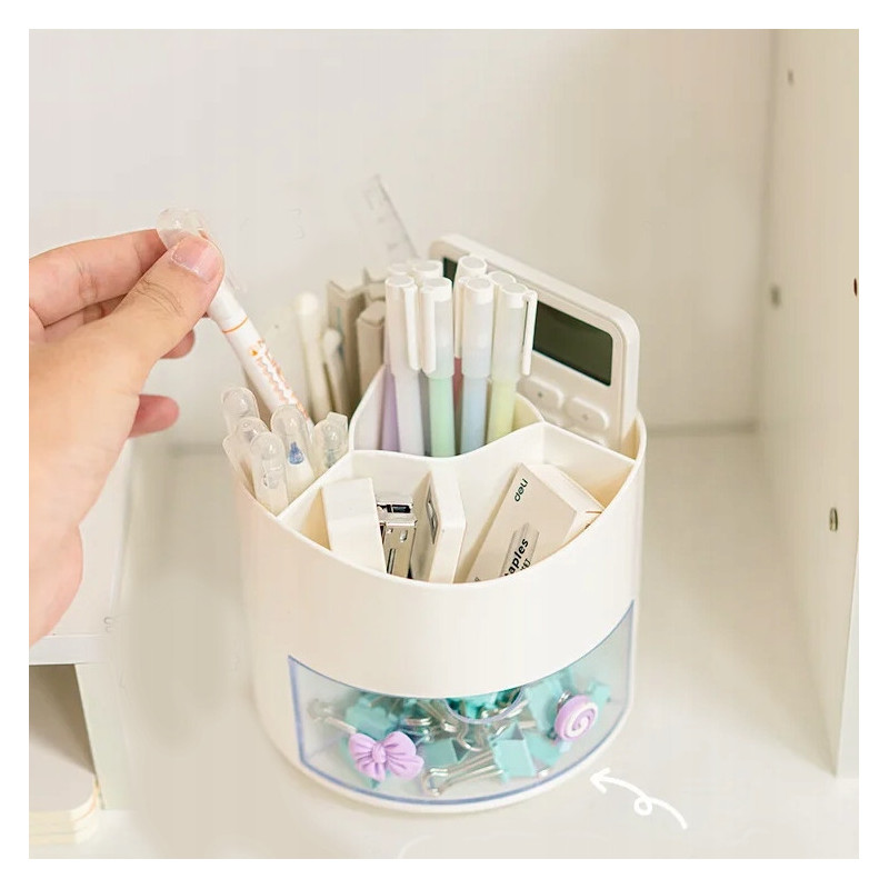 Organizer obrotowy na biurko z naklejkami DIY – różowy łososiowy