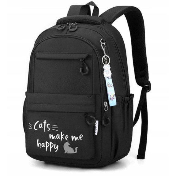 Dziewczęcy plecak szkolny czarny z brelokiem jednorożca deszczoodporny dla klas I-III (D078)