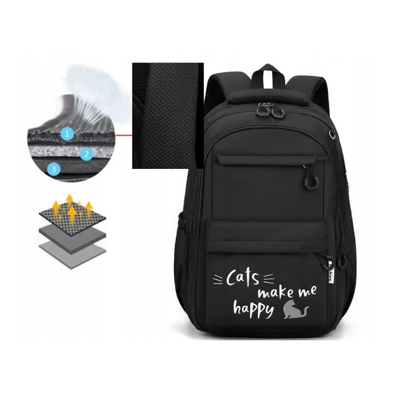 Dziewczęcy plecak szkolny czarny z brelokiem jednorożca deszczoodporny dla klas I-III (D078)