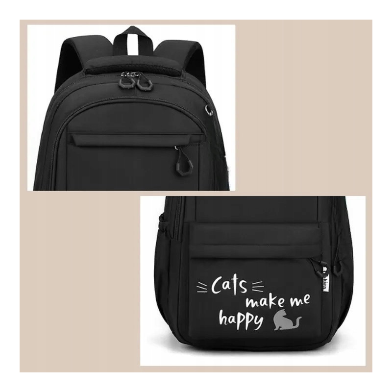 Dziewczęcy plecak szkolny czarny z brelokiem jednorożca deszczoodporny dla klas I-III (D078)