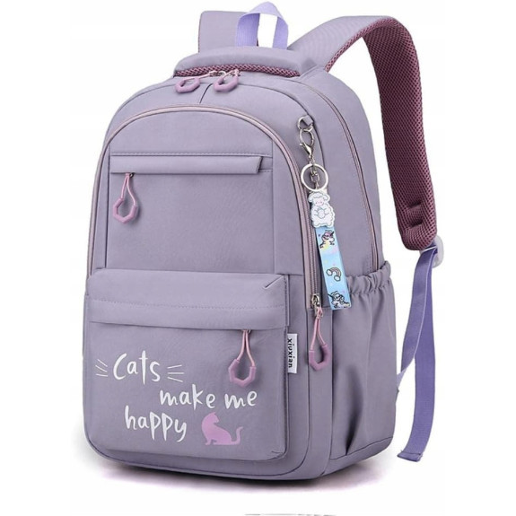 Dziewczęcy plecak szkolny fioletowy z brelokiem jednorożca deszczoodporny dla klas I-III (D078)