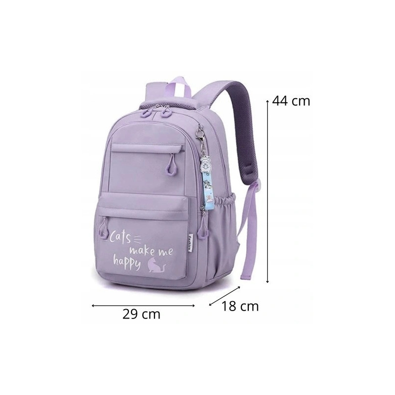 Dziewczęcy plecak szkolny fioletowy z brelokiem jednorożca deszczoodporny dla klas I-III (D078)