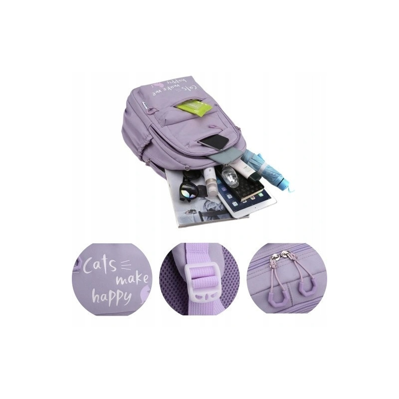 Dziewczęcy plecak szkolny fioletowy z brelokiem jednorożca deszczoodporny dla klas I-III (D078)