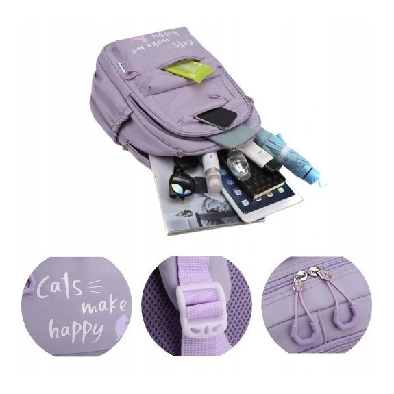 Dziewczęcy plecak szkolny fioletowy z brelokiem jednorożca deszczoodporny dla klas I-III (D078)