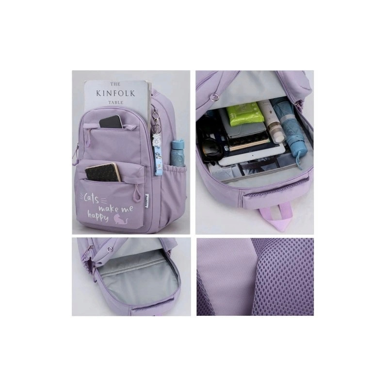 Dziewczęcy plecak szkolny fioletowy z brelokiem jednorożca deszczoodporny dla klas I-III (D078)