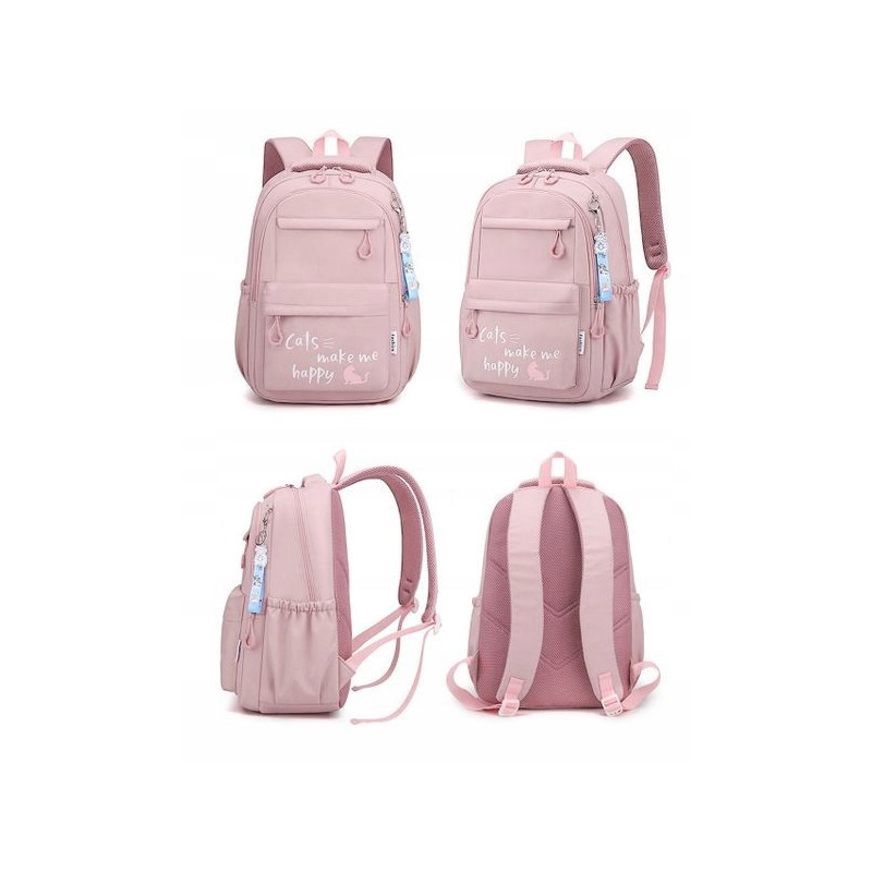 Dziewczęcy plecak szkolny różowy z brelokiem jednorożca deszczoodporny dla klas I-III (D078)