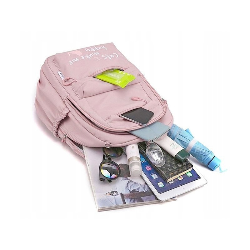 Dziewczęcy plecak szkolny różowy z brelokiem jednorożca deszczoodporny dla klas I-III (D078)