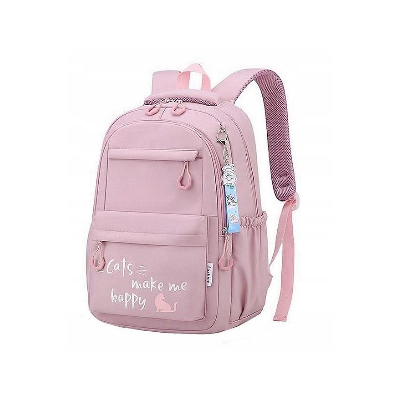 Dziewczęcy plecak szkolny różowy z brelokiem jednorożca deszczoodporny dla klas I-III (D078)