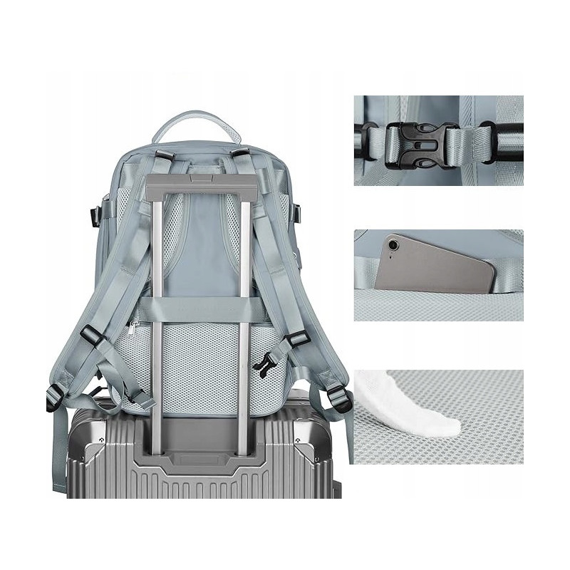 PAKKO Wielofunkcyjny plecak niebieski z portem USB wodoodporny bagaż podręczny 40x20x25 z kieszenią na buty i laptopa (T500)