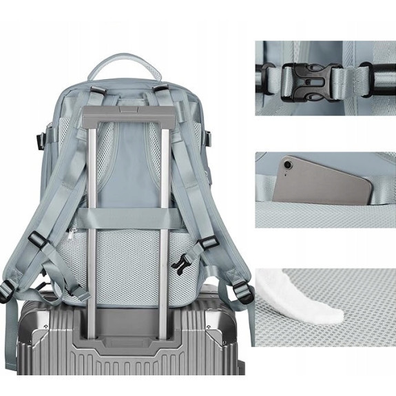 PAKKO Wielofunkcyjny plecak niebieski z portem USB wodoodporny bagaż podręczny 40x20x25 z kieszenią na buty i laptopa (T500)