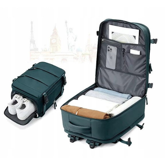 PAKKO Wielofunkcyjny plecak morski z portem USB wodoodporny bagaż podręczny 40x20x25 z kieszenią na buty i laptopa (USB T500)