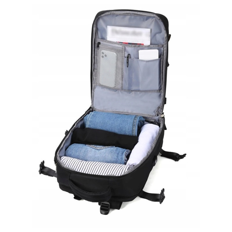 PAKKO Wielofunkcyjny plecak czarny z portem USB wodoodporny bagaż podręczny 40x20x25 z kieszenią na buty i laptopa (USB T500)