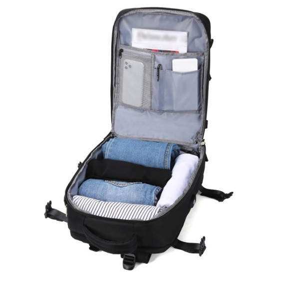 PAKKO Wielofunkcyjny plecak czarny z portem USB wodoodporny bagaż podręczny 40x20x25 z kieszenią na buty i laptopa (USB T500)