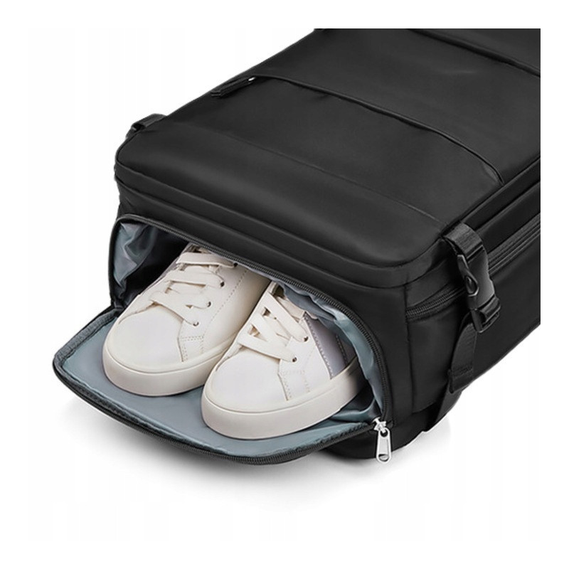 PAKKO Wielofunkcyjny plecak czarny z portem USB wodoodporny bagaż podręczny 40x20x25 z kieszenią na buty i laptopa (USB T500)